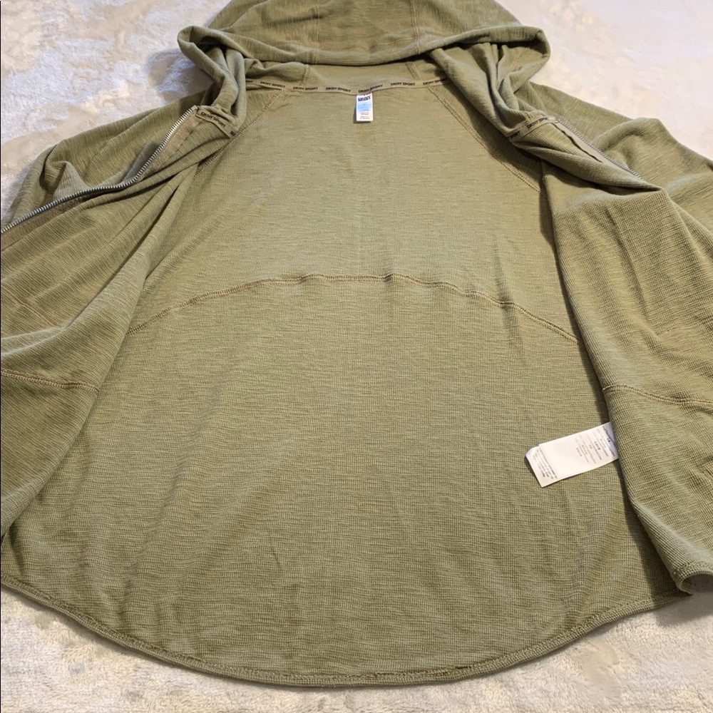 DKNY‎ Slub Waffle Knit Zip Front Hoodie NWT Medium Green Lightweight Cotton/Poly - Picture 9 of 16
